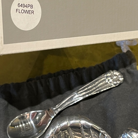 Beatriz Ball Flower Bowl With Spoon Silver 6494 Handmade Retired NIB - Picture 6 of 6